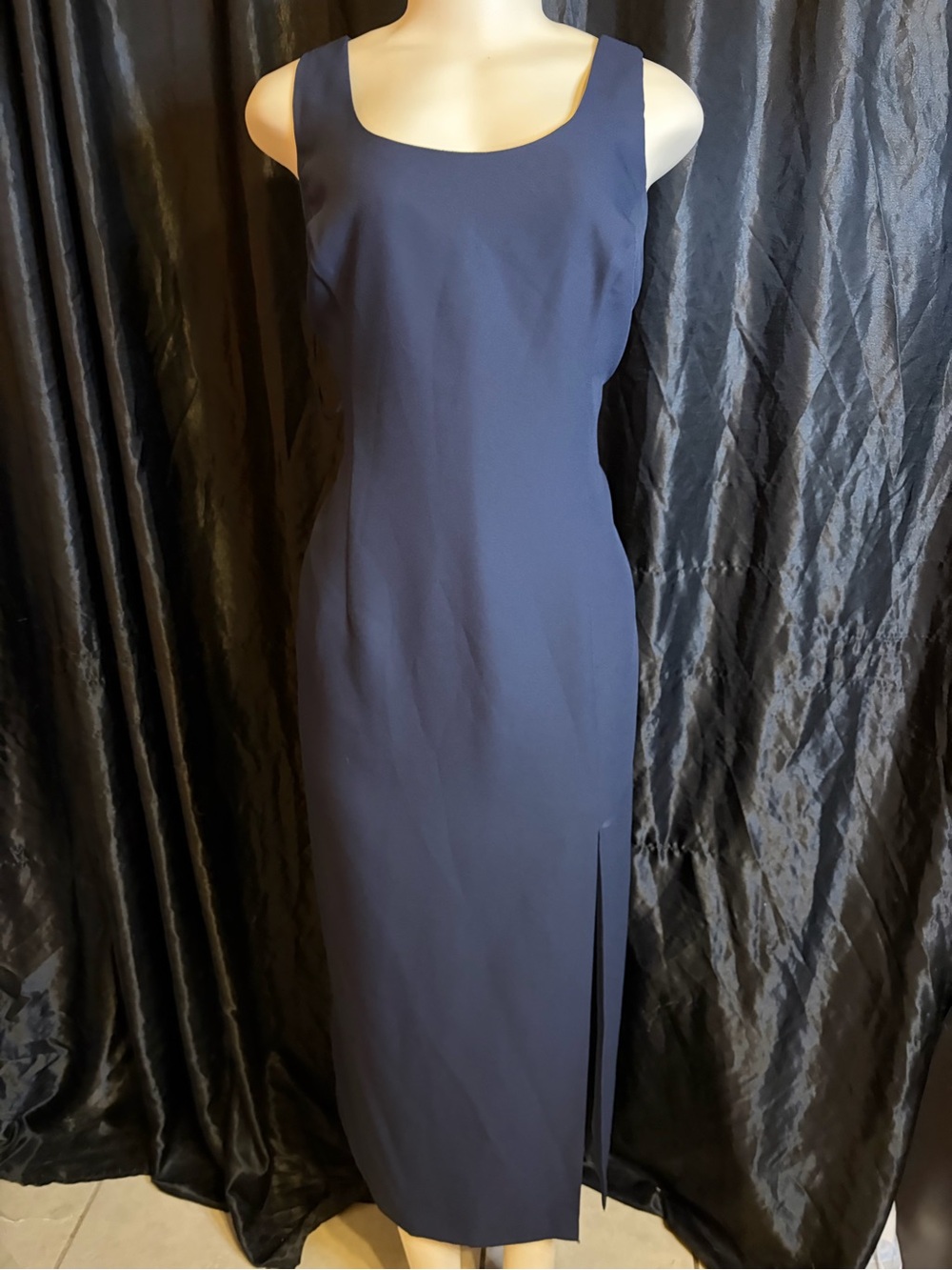 Elegant Navy Maxi Sheath Dress with Side Slit